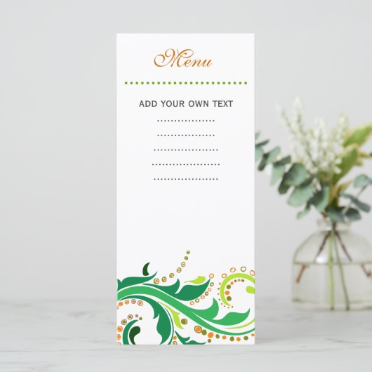 Dinner-menukaart, zwenkfloraal menu (Staand voorkant)