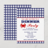 Dinner Party Blue Gingham & Crab Kaart (Voorkant / Achterkant)