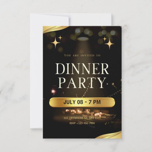 Dinner Party Invitation – Elegant Gold Design RSVP Kaartje (Voorkant)
