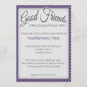 Dinner Party Invitations in Paars Kaart