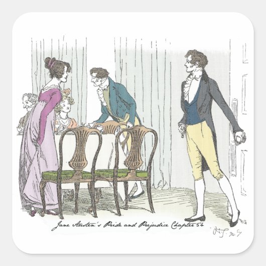 Dinner Party, Jane Austen Pride en Prejudice Vierkante Sticker (Voorkant)