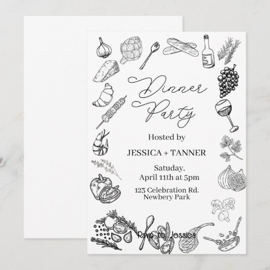 Dinner Party, Minimalist Party, Birthday Dinner, Kaart (Voorkant / Achterkant)