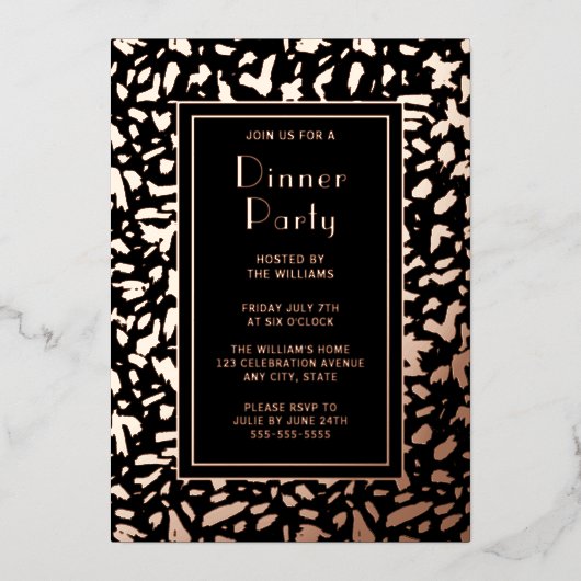 Dinner Party Nodig Artistic Black Elegant Roos uit Folie Uitnodiging (Voorkant)