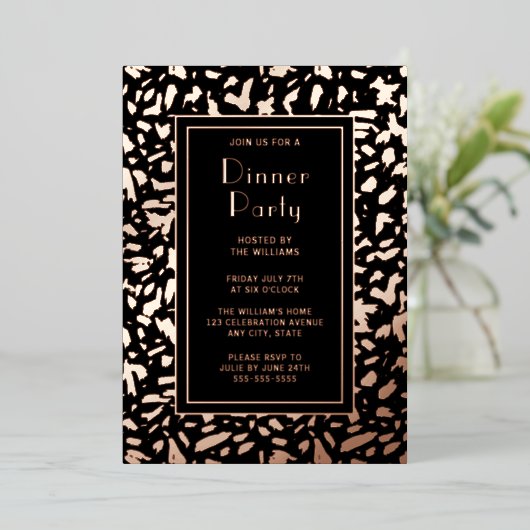 Dinner Party Nodig Artistic Black Elegant Roos uit Folie Uitnodiging (Staand Voorkant)