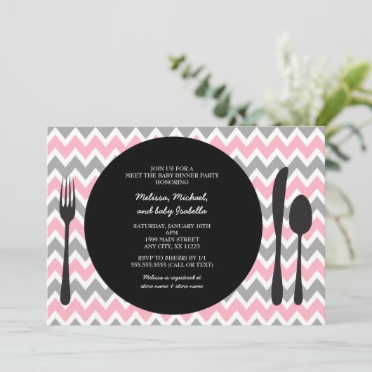 Dinner Party nodigt/ontmoet de babymeisjesdouche u Kaart (Staand voorkant)