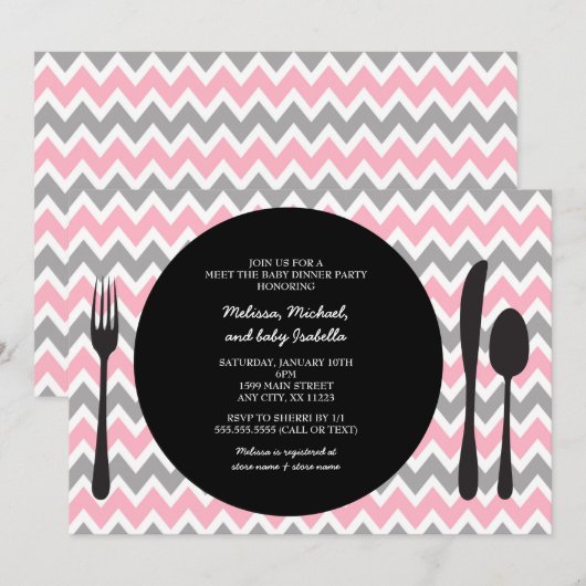 Dinner Party nodigt/ontmoet de babymeisjesdouche u Kaart (Voorkant / Achterkant)