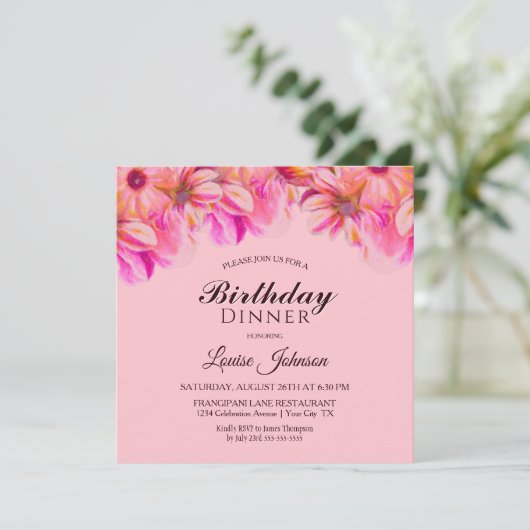 Dinner Party of Pink and Yellow Floral Birthday Kaart (Staand voorkant)