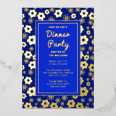 Dinner Party Retro Leuke Bloemen Viering Folie Uitnodiging (Voorkant)