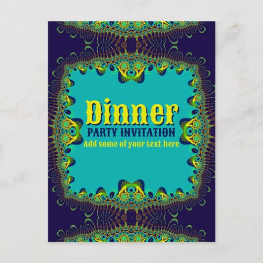 Dinner Party Sjabloon Blauw Groen Geel Uitnodiging (Voorkant)