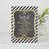 Dinner Party Stripe Gouden Verjaardag Uitnodiging (Staand voorkant)