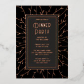 Dinner Party Uitnodiging Zwart Elegante Bloemen (Voorkant)