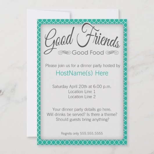Dinner Party-uitnodigingen in Emerald Kaart (Voorkant)