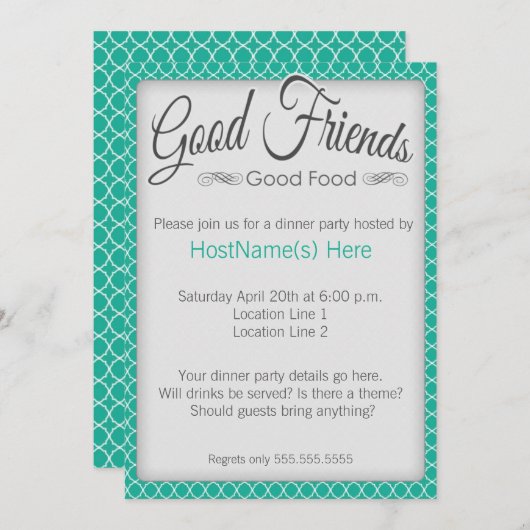 Dinner Party-uitnodigingen in Emerald Kaart (Voorkant / Achterkant)