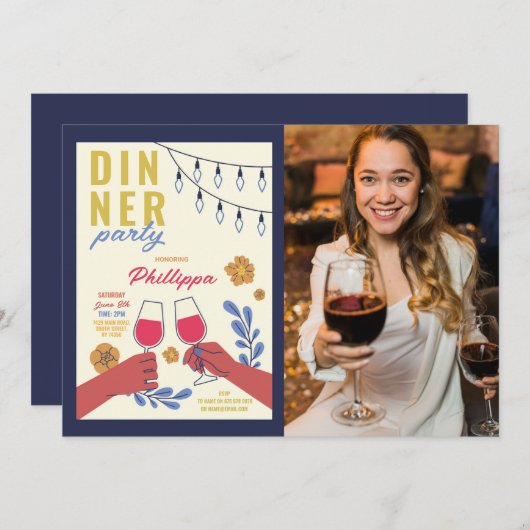 Dinner Party Vrienden Verjaardag Wijn Proeverij Lu Kaart (Voorkant / Achterkant)