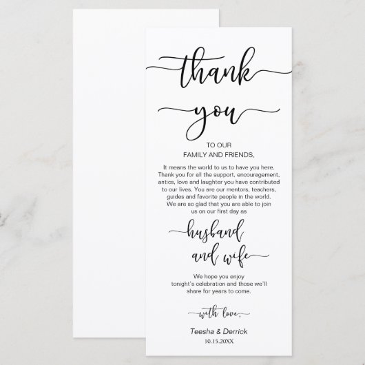 Dinner Place-instelling Bedankt, Black Script-Kaar Programmakaart (Voorkant / Achterkant)