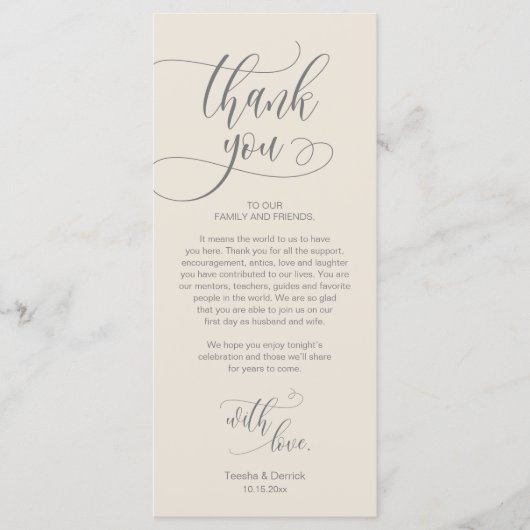 Dinner Place setting Bedankt, Modern Script Kaart (Voorkant)