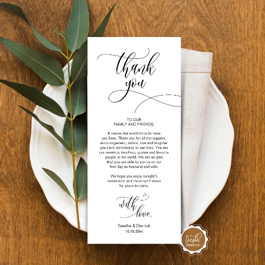 Dinner Place setting Bedankt, Modern Script Kaart