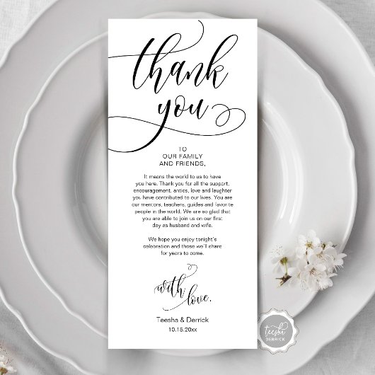 Dinner Place setting Bedankt, Modern Script Kaart
