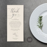 Dinner Place setting Bedankt, Modern Script Kaart<br><div class="desc">Deel de liefde en het show van uw waardering voor uw gasten, wanneer ze gaan zitten aan hun stoel en lees deze gepersonaliseerde charmante bedankplaatskaart. Het is een geweldige manier om je speciale dag te vieren! Deze kaart zet de toon voor een onvergetelijk evenement. De bedankkaart is voorzien van een...</div>