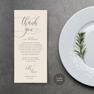 Dinner Place setting Bedankt, Modern Script Kaart