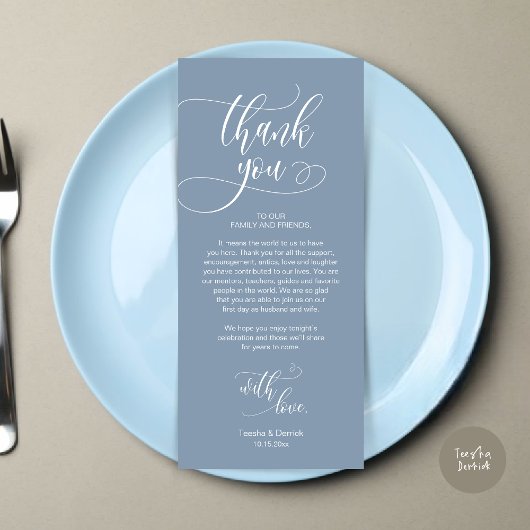 Dinner Place setting Bedankt, Modern Script Kaart