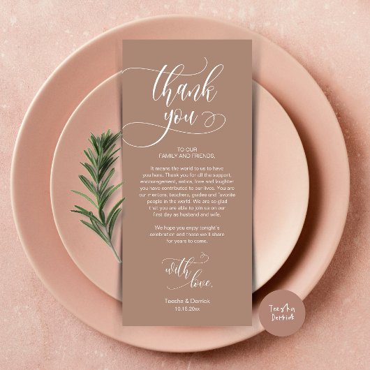 Dinner Place setting Bedankt, Modern Script Kaart