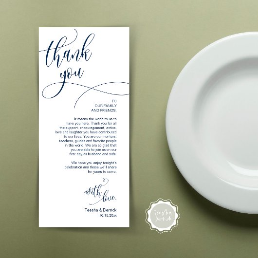 Dinner Place setting Bedankt, Modern Script Kaart