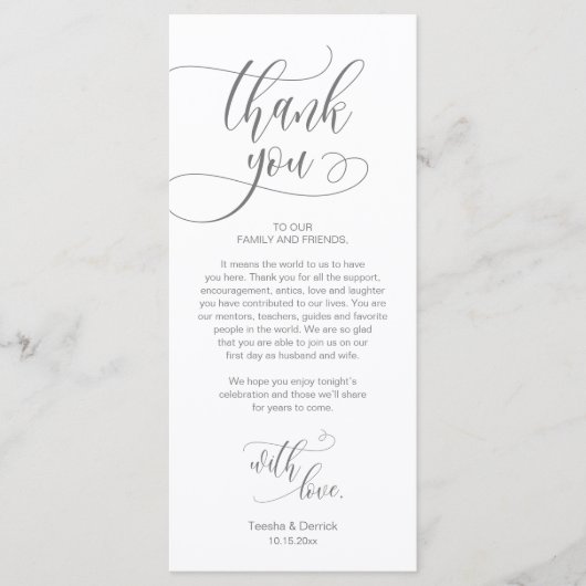 Dinner Place setting Bedankt, Modern Script Kaart (Voorkant)