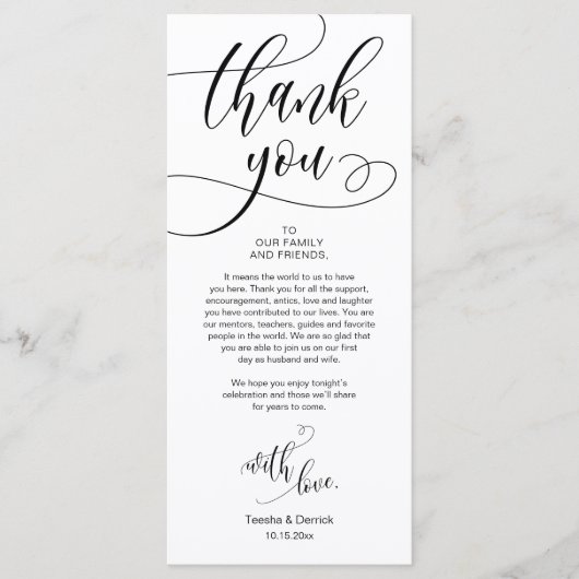 Dinner Place setting Bedankt, Modern Script Kaart (Voorkant)