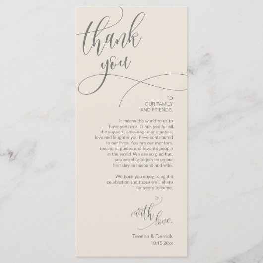 Dinner Place setting Bedankt, Modern Script Kaart (Voorkant)