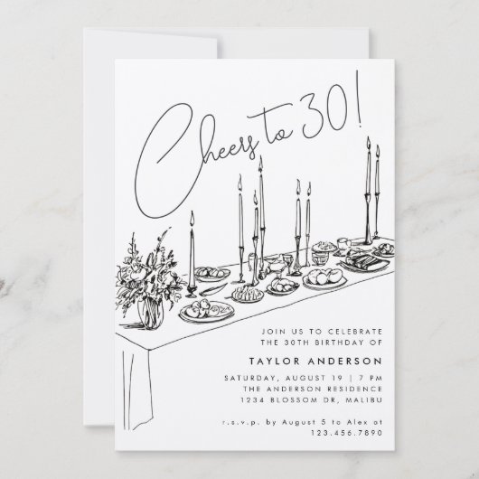 Dinner Table Cheers Tekening 30ste Verjaardagsfees Kaart (Voorkant)