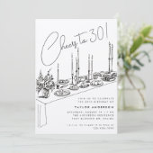 Dinner Table Cheers Tekening 30ste Verjaardagsfees Kaart (Staand voorkant)