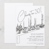 Dinner Table Cheers Tekening 30ste Verjaardagsfees Kaart (Voorkant / Achterkant)