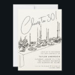 Dinner Table Cheers Tekening 30ste Verjaardagsfees Kaart<br><div class="desc">Diner tafel proost op 30! Hand Tekening 30ste verjaardag Uitnodiging</div>