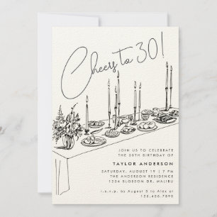 Dinner Table Cheers Tekening 30ste Verjaardagsfees Kaart