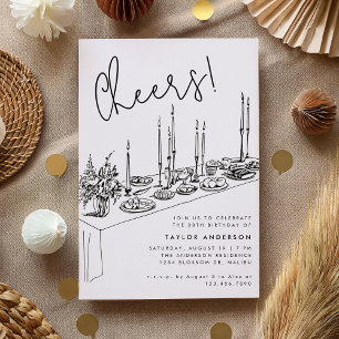 Dinner Table Cheers Tekening 30ste Verjaardagsfees Kaart
