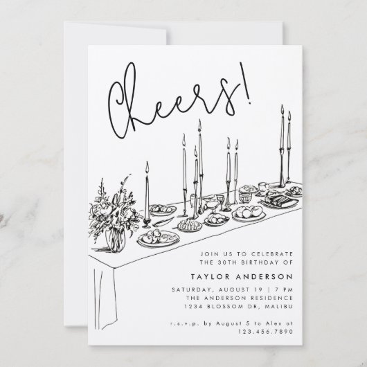 Dinner Table Cheers Tekening 30ste Verjaardagsfees Kaart (Voorkant)