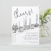 Dinner Table Cheers Tekening 30ste Verjaardagsfees Kaart (Staand voorkant)