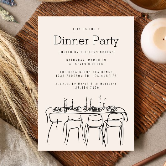 Dinner Table Party Moderne Eenvoudige Lijntekening Kaart