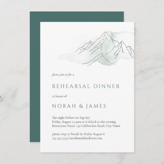 Dinner van groene en witte bruiloft kaart (Voorkant / Achterkant)