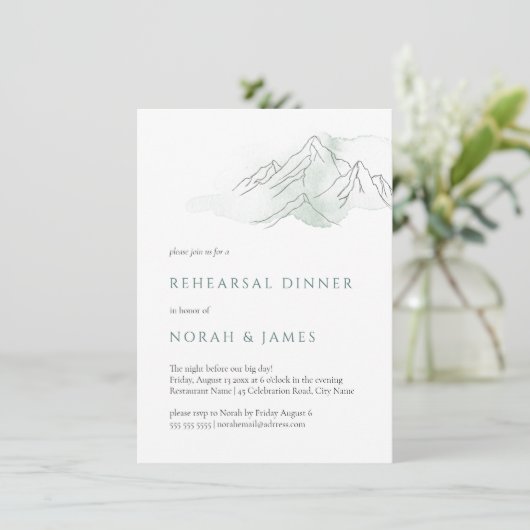 Dinner van groene en witte bruiloft kaart (Staand voorkant)