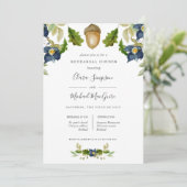 Dinner voor Bright Oak blue flower bruiloft Kaart (Staand voorkant)