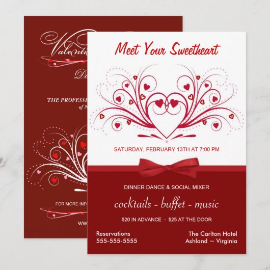 Dinnerdans Valentijnsdag - Bedrijfs stijl Kaart (Voorkant / Achterkant)