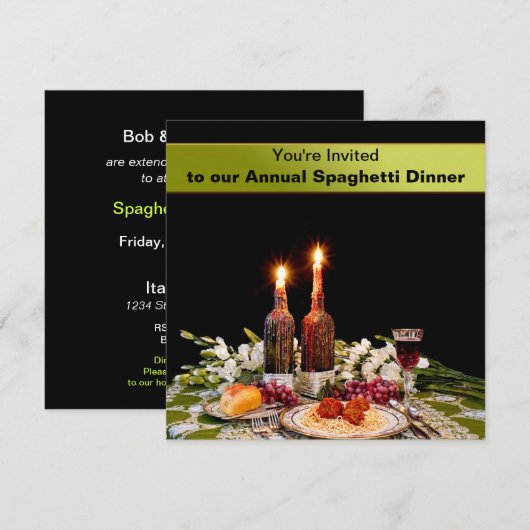 DINNERINVITATIE - SPAGHETTI - GEFOXEERDE KANDLES KAART (Voorkant / Achterkant)