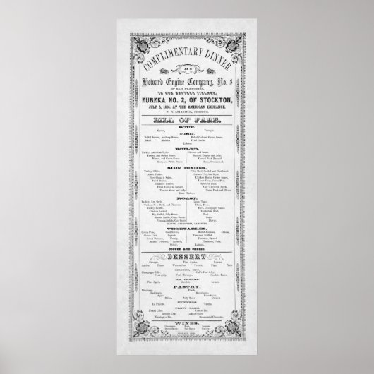 DINNERMENU voor BRANDWEERMEN 1856 Poster (Voorkant)