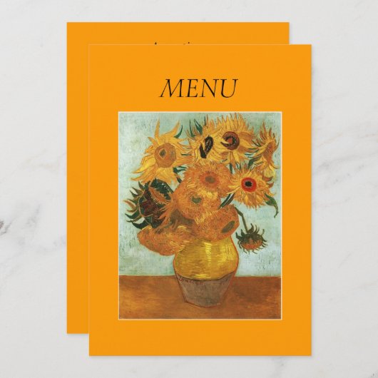 Dinnermenukaart, Vase met twaalf zonnebloemen Menu (Voorkant / Achterkant)