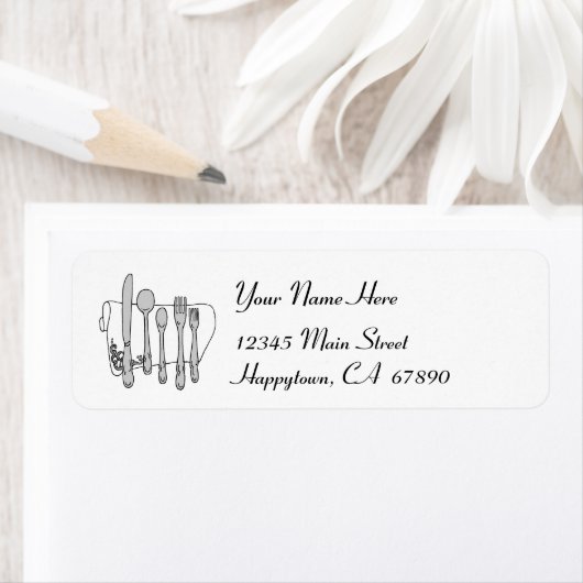Dinnerware Black and White Address Label Sjabloon (Insitu)