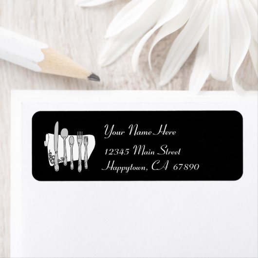 Dinnerware Black and White Address Label Sjabloon (Insitu)