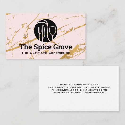 Dinnerware Logo | Goudroze marmer | restaurant Visitekaartje (Voorkant / Achterkant)