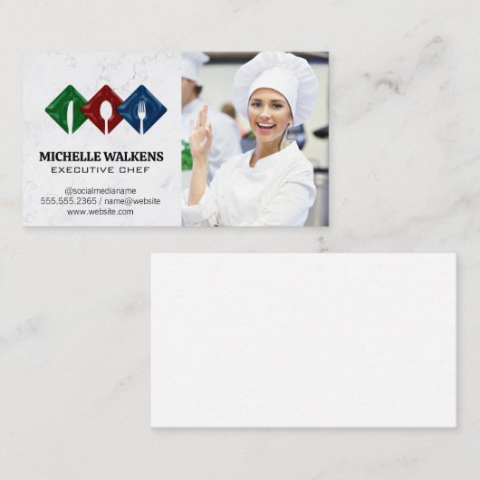 Dinnerware Logo | Vrouw Chef in de keuken Visitekaartje (Voorkant / Achterkant)